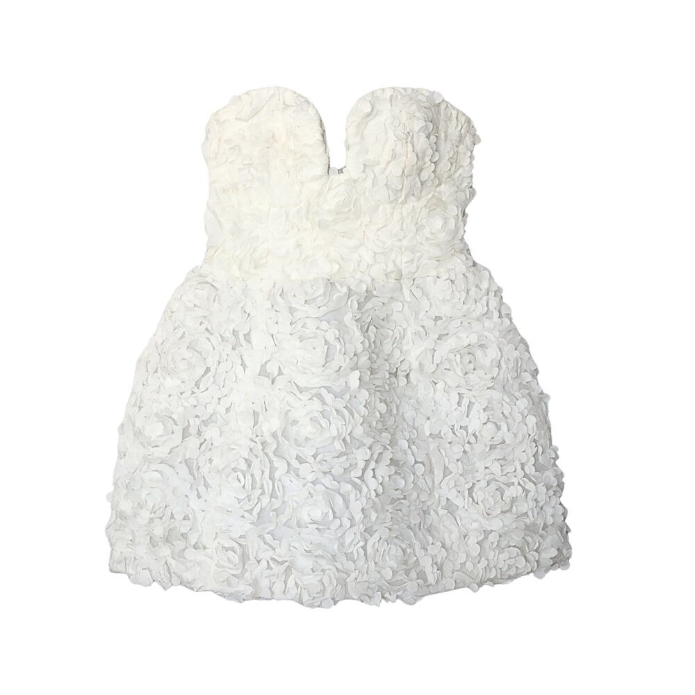 Strapless 3D Floral Dress - White - 0